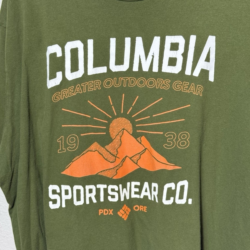 COLUMBIA‎ Sportswear Mountain Graphic T Shirt Green Men's Size 2XL Short Sleeve